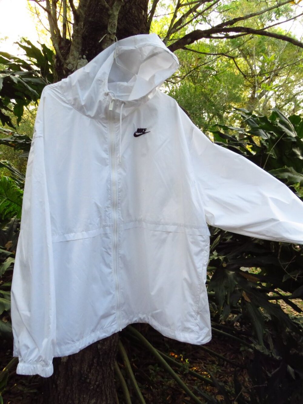 Mens Nike White Zip front windbreaker Jacket 3X with Hood - Picture 2 of 11